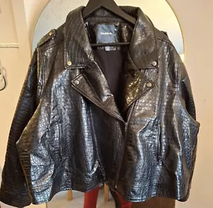 ModCloth Vegan Croc Embossed Black Leather Moto Rock Jacket Womens Plus Size 4X - Picture 1 of 6
