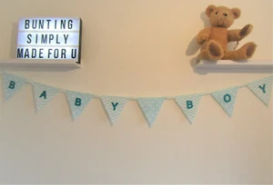 Baby Boy Bunting Blue Baby Shower Gender reveal party decoration - Picture 1 of 5