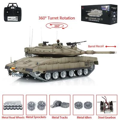 1:16 7.0 Henglong Merkava 3958-1 RTR BB Infrared RC Tank Metal Wheels 360 Rotate - Image 1 of 4