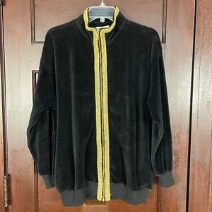 VTG At Your Leisure Trak Jacket Small Velour Lounge Coat Gold Embroidered Zip - Picture 1 of 20