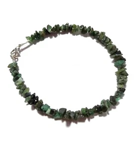 natural green emerald gemstone uncut chips 4x7 mm beads 925 silver 5" Bracelets - Picture 1 of 10