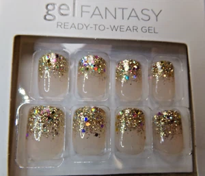 Kiss Shiny Nude with Gold Glitter  Nail Glue On Short - Picture 1 of 3