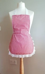 Adult Red Gingham full apron white embroidery anglaise trim raggy doll s/m/l/xl - Picture 1 of 1