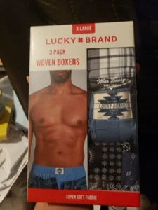 Lucky Brand WOVEN Boxers XLARGE 3 Pair Super Soft 100% Cotton Plaid/Blue/Handker - Picture 1 of 2