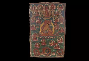 Ein Thangka , das den Bodhisattva Manjushri & Lamas darstellt. , Tibet 20. Jh. - Bild 1 von 12