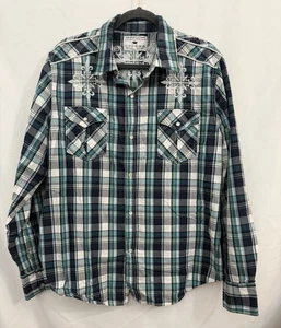 Pop Icon Clothing Buckle Mens XL Green Plaid Button Down Casual Shirt LS - Picture 1 of 11