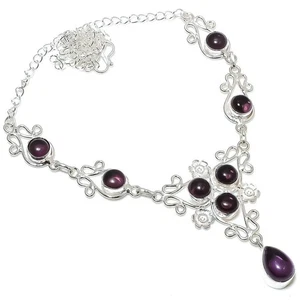 Purple Amethyst Gemstone Handmade 925 Sterling Silver Jewelry Necklace Sz 18" - Picture 1 of 1