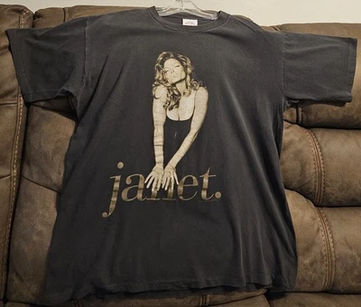 Camisa de gira Janet Jackson 1993-1994 talla XL negra puntada única Crystal Mills  Foto 1 de 4