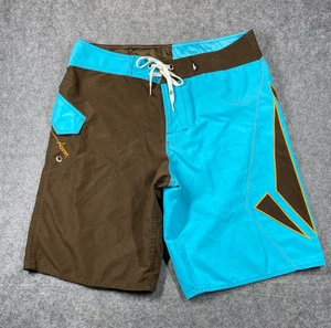 Volcom Board Shorts Mens 36 Blue Brown Surf Swim Trunks Colorblock - Picture 1 of 15