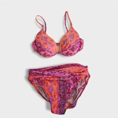 Tara Grinna EE. UU. Rosa Coral Neón Traje de Baño Bikini Conjunto 36 Parte Superior e Inferior Mediana Foto 1 de 4