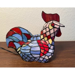 Tiffany Style Rooster Stained Glass Lamp Farmhouse Multicolor - Picture 1 of 9