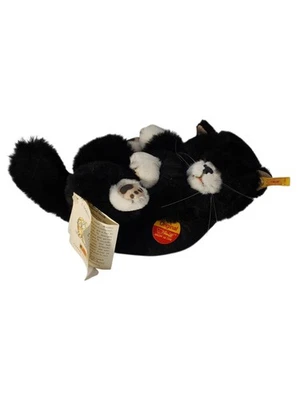 Steiff 074868 毛绒猫黑白带原始标签侧面铺设 — 第 1/3 张图片