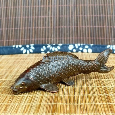 8,5 cm China Retro Bronce Carpa Hecha a Mano Estatua Escritorio Té Mascota Decoración Foto 1 de 3
