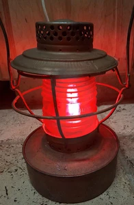Antica lampada elettrica Handlan USA St. Louis Laclede vetro amberina lente rossa - Foto 1 di 8