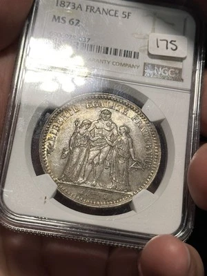 NGC MS62 France 5 Francs 1873 A - Image 1 of 4