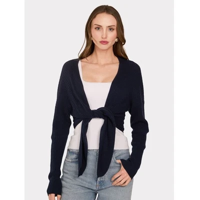 Suéter de cachemir de otoño para mujer grande negro cachemir tejido acanalado corbata frontal cárdigan Foto 1 de 4