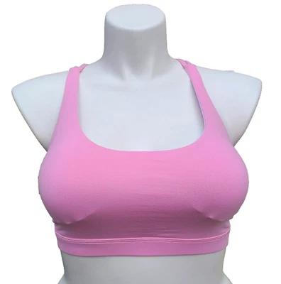Women's XL Pink Strappy Sports Bra Crossback Scoop Neck Athletic Workout Gym - Image 1 of 4