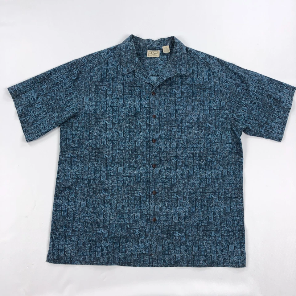 Vintage LL Bean Shirt Mens Large Loop Collar Camp Hawaiian - Image 1 of 4