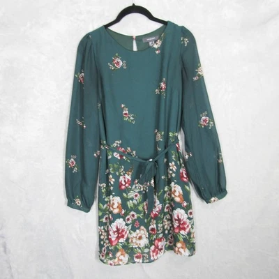 Mini vestido feminino Primark tamanho 4 verde floral manga longa cintura amarrada manga transparente - Imagem 1 de 4