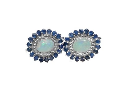 925 Argento Opale Zaffiro Fidanzamento Gemelli Ottobre Pietra Zodiacale Gemelli - Immagine 1 di 4