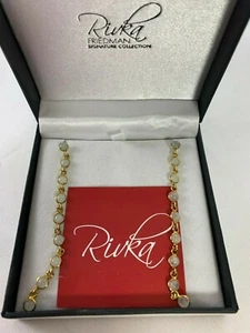 Rivka Friedman Moonstone Earrings Dangle  Bezel Set Sterling Silver Yellow Clad  - Picture 1 of 4