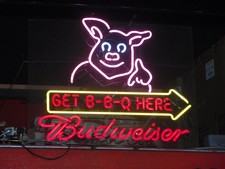 Neon Light Sign 32"x24" Budweiser Get Bbq Here Beer Bar Artwork Decor Lamp