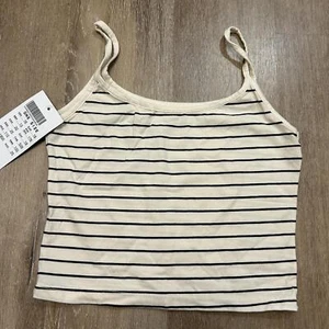 Brandy Melville Womens Cropped Scoop Cami, White/Black Stripe, One Size - Picture 1 of 6