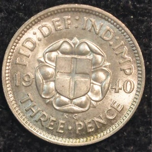 Threepence 1940 Silver UNC George VI (T38) - Picture 1 of 2
