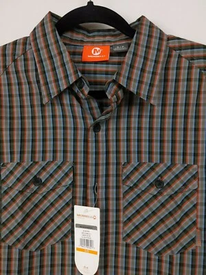 NWT Merrell Sawyer Mens Small Long Sleeve Cotton Shirt Deep Olive Plaid  - Image 1 of 4