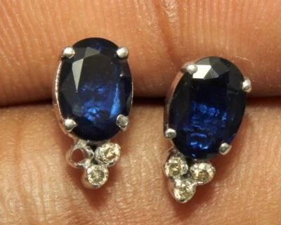 Luxurious Blue Sapphire Faceted Oval Gemstone 925 Sterling Silver Stud Earrings - Image 1 of 4