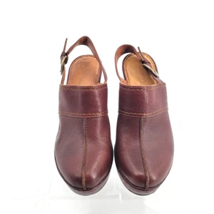Born Brown Leather Slingback Platform Wedge Chunky Clogs Shoes Women Size 8 M - Picture 1 of 11