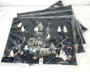 Pottery Barn Chilewich Halloween Place Mats Scary Squad Set Of 4 Black Ghosts - Picture 1 of 5