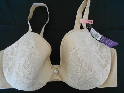 Just My Size 1204 Plunging Bra Embellished Lace U/W 40D Nude/Beige NEW - Image 1 of 4