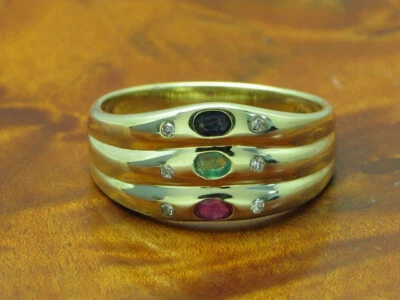 14kt 585 Gelbgold Ring mit Diamant, Saphir, Smaragd & Rubin Besatz / RG 57,5 - Bild 1 von 4