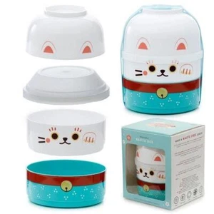 Maneki Neko Lucky Cat Stacked Round Bento Box Snack School Lunch Designed UK - Picture 1 of 1
