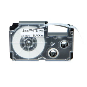 1PK 12mm Black on White Label Compatible with Casio XR-12WE KL-60 100 Tape 1/2" - Picture 1 of 9