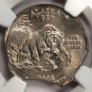 2008 NGC MS62 Triple Curved Clips Alaska Major Mint Error Golden Toning Rare - Picture 1 of 4