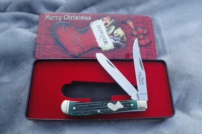 NOVO ESTOQUE ANTIGO SCHRADE FELIZ NATAL FACA COLECIONADORES LATA 94GPBC CAÇADOR DE OSSOS - Imagem 1 de 4