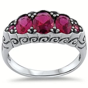 NOUVEAU VINTAGE STYLE 925 STERLING SILVER LAB-CREATED RED RUBY RING #254 - Picture 1 of 4