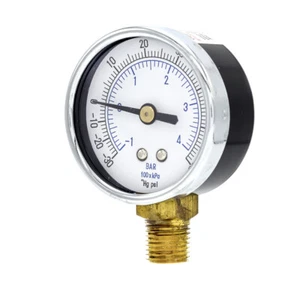 Dry Lower Mount Vacuum Gauge with 2" Dial, 30" Hg VAC/60 PSI, 1/4" Male NPT - Picture 1 of 8