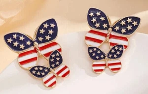 USA Patriotic Fourth of July Flag Butterfly Earrings,  - US Seller - Picture 1 of 3