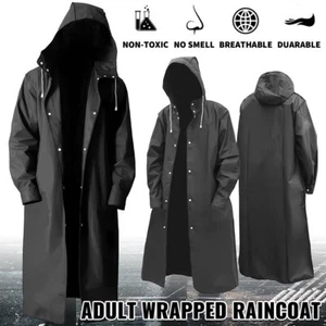 Waterproof Raincoat Jacket Mens Womens Long Hooded Rainwear Rain Coat Outdoor - Picture 1 of 27