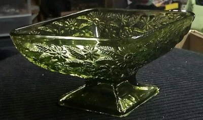 Vintage Indiana Glass Diamond Shaped Floral Design Green Candy Dish - Image 1 of 4