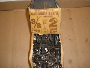 Box of 100 Lamson 3/8-16 X 2 Ribbed Carriage Bolts & Square Nuts NOS Vintage USA - Picture 1 of 6