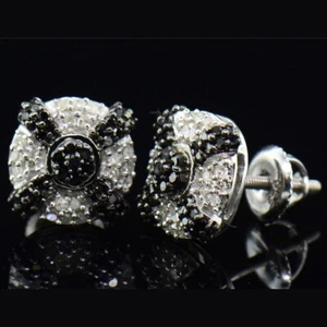 0.80 Ctw Created Diamond & Black Spinel 14K White Gold Over Pave Stud Earrings - Picture 1 of 10