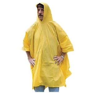 Heavy Duty Vinyl Poncho All Purpose Water-Proof Rain Hooded Yellow Poncho - Picture 1 of 3