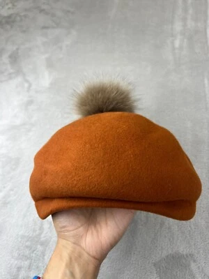 Vintage CA4LA Fur Pom Pom Beret Orange Brown - Image 1 of 4