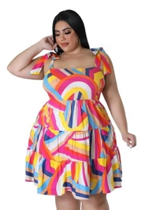 Plus Size Elastic Mini Print Sleeveless Dress - Picture 1 of 7