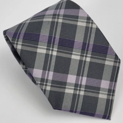 Gravata masculina xadrez Stafford poliéster cinza roxo branco 58 x 3,25 - Imagem 1 de 4