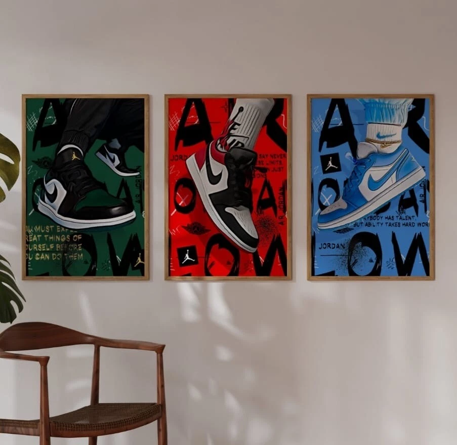 Set of 3 Nike Air Jordans Art pieces canvas wall art home decor - image 1 of 4